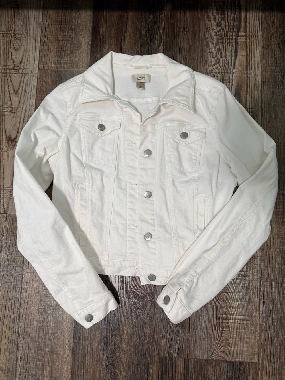 LOFT Ivory White Denim Jacket with Button Front